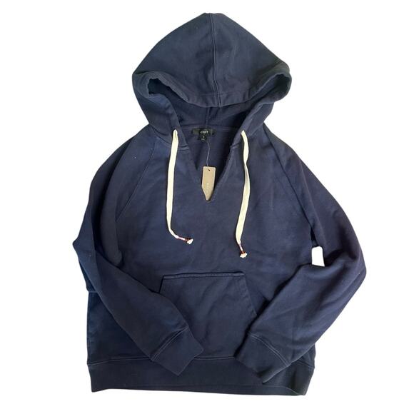 NEW J.Crew Garment-Dyed V-neck Hoodie in Original Cotton Terry Navy Size Medium - Picture 5 of 10